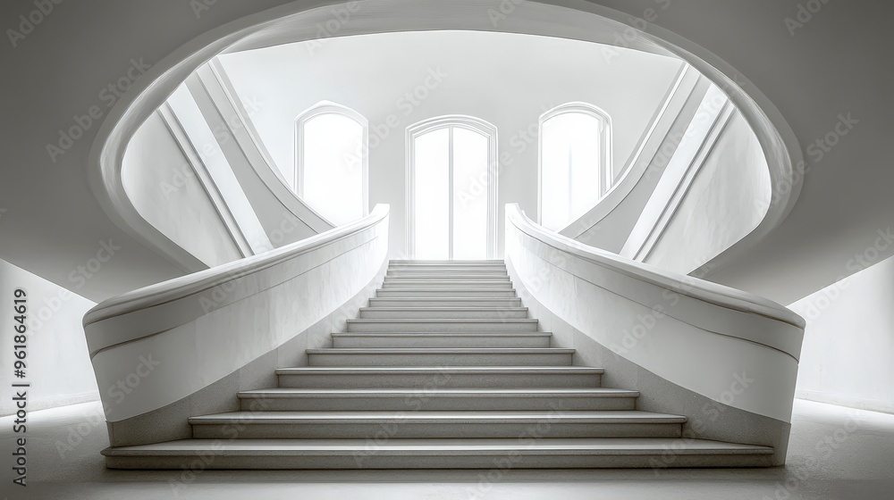 Poster symmetry and clean lines in architecture: exploring repetitive structural details of staircases, win