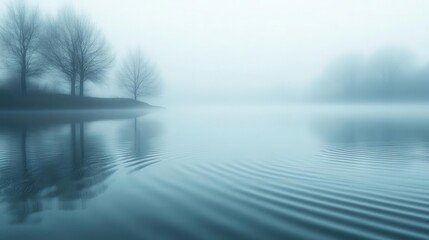 Fototapeta premium Rippled reflections in a foggy, abstract scene, with muted tones enhancing the mood