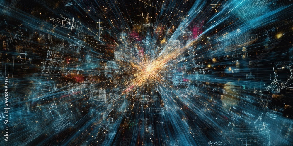 Poster abstract city lights with glowing lines and patterns.