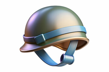 Fototapeta premium 3D Holographic Military Helmet and Ribbon Floating on White Background - Minimalistic Design with Copy Space for Hari Pahlawan Honor and Remembrance