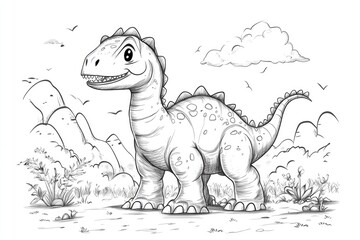 Dinosaur Coloring Pages. Cartoon Illustrations of Playful Dinosaur Characters