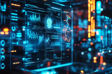 Fototapeta premium A view of a computer screen displaying stock exchange graph and chart representing increased and decreased price in the trading room. Generative AI. 