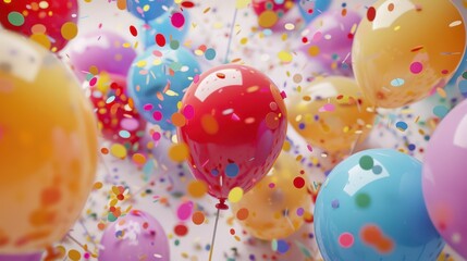 Confetti-filled balloons and party decorations
