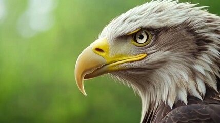 Obraz premium A close up of a bald eagle with yellow beak and eyes, AI