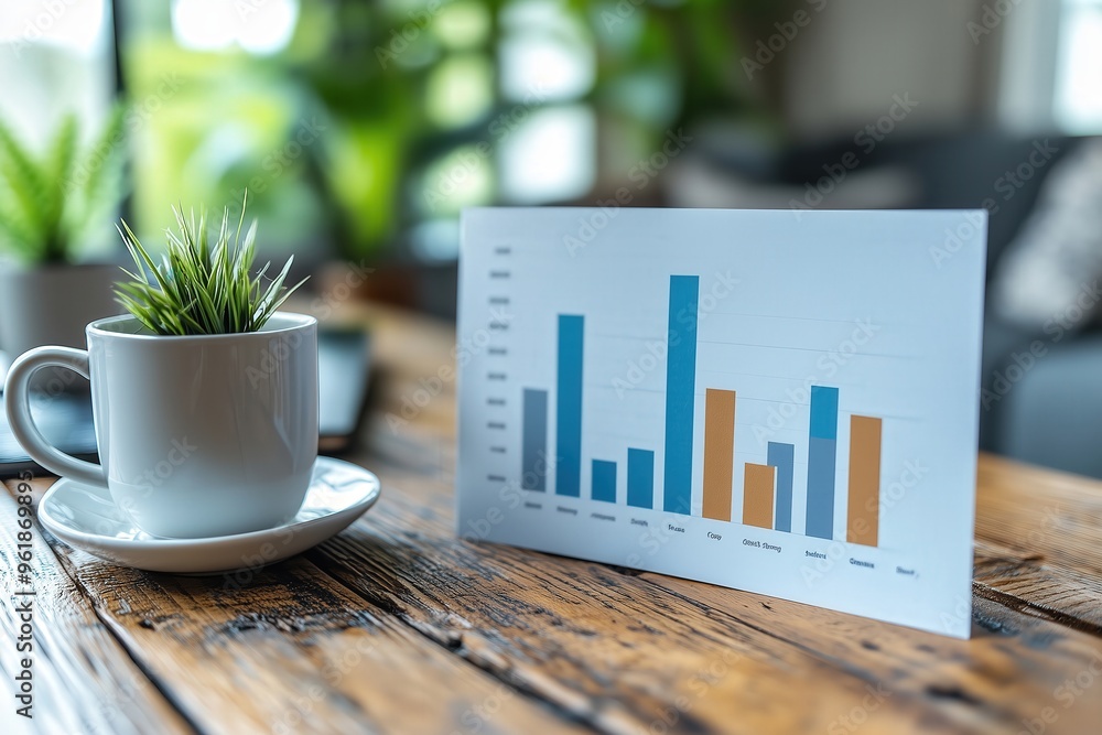 Canvas Prints business plan presentation with a bar graph showing projected revenue growth, copy space for stock p