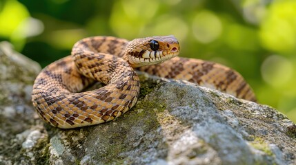 Fototapeta premium Snake And Cross. The Common European Adder Viper, a Wild Venomous Reptile in Herpetology