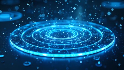 Fototapeta premium Futuristic Glowing Blue Circles with Scattered Light Points