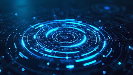 Fototapeta premium Futuristic Glowing Blue Concentric Circles with Digital Particle Effects