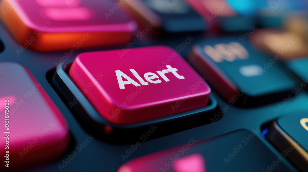 Poster a close up of a computer keyboard with the word alert on it, ai