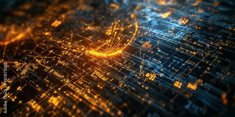 Poster abstract digital network with glowing lines.