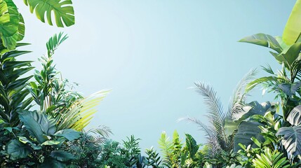 Obraz premium Lush Tropical Foliage Against a Blue Sky