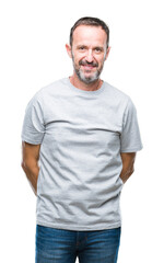 Middle age senior hoary man over isolated background with serious expression on face. Simple and...