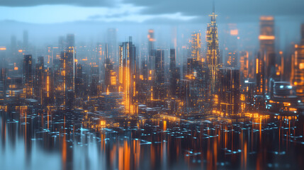 Fototapeta premium A Glimpse of the Future: A Neon Metropolis