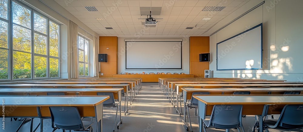 Poster empty lecture hall ready for students