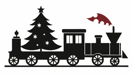 Christmas train silhouette vector illustration on white background