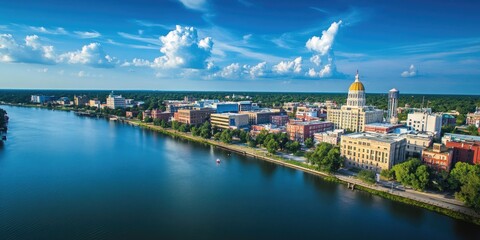 Naklejka premium Georgia State Counties. Aerial View of Savannah, Georgia Skyline with City Landscape and County Hall