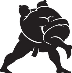 Sumo fight silhouette vector illustration isolated on a white background