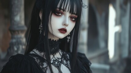 Character girl asian cute model black gothic make up halloween theme background wallpaper AI generated image
