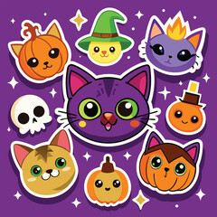Naklejka premium Collection sticker head of cat for Halloween
