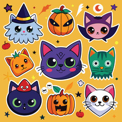 Naklejka premium Collection sticker head of cat for Halloween