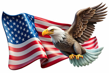 Naklejka premium Dynamic Image of American Eagle and Flag Floating Gently in Space, Symbolizing Freedom and National Pride - Powerful Stock Photo Concept