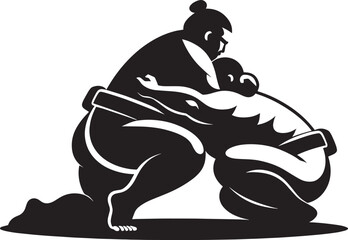 Sumo fight silhouette vector illustration isolated on a white background