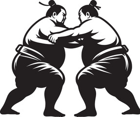 Sumo fight silhouette vector illustration isolated on a white background