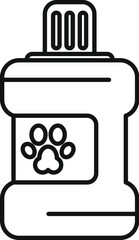 Line drawing of a bottle of dog mouthwash for eliminating bad breath in dogs
