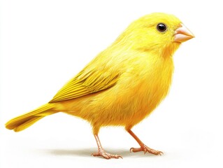 Yellow canary bird standing on white background
