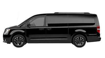 A sleek black passenger van, ready for any adventure. The polished exterior and tinted windows hint at the comfort and style within, promising a smooth and enjoyable ride. 