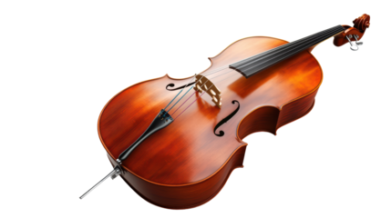 A polished, classical double bass, gleaming in warm light, awaits its next performance. Its elegant curves and rich wood grain speak of musical heritage and the promise of captivating melodies. 