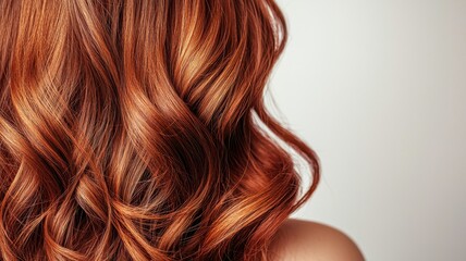 Fototapeta premium Close-up of beautiful, wavy, auburn hair showcasing rich color and texture against a soft background.