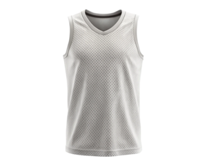 White sleeveless V-neck sports jersey with mesh fabric isolated on transparent background
