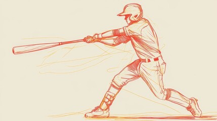 Fototapeta premium A minimalist, single-line drawing of a youthful and vigorous baseball player holding a bat, representing the concept of individual sports and training.