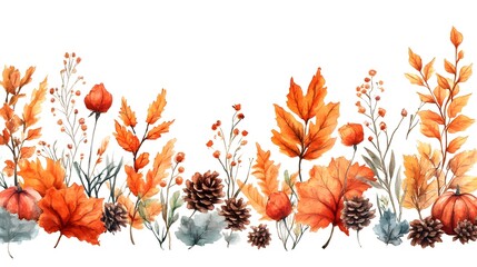 Watercolor-painted autumn frame with rustic leaves and twigs, ideal for adding a warm, natural touch to seasonal designs.