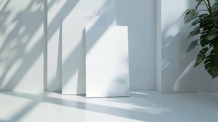 blank closed A4, (A5) brochures with soft shadows isolated on gray background.