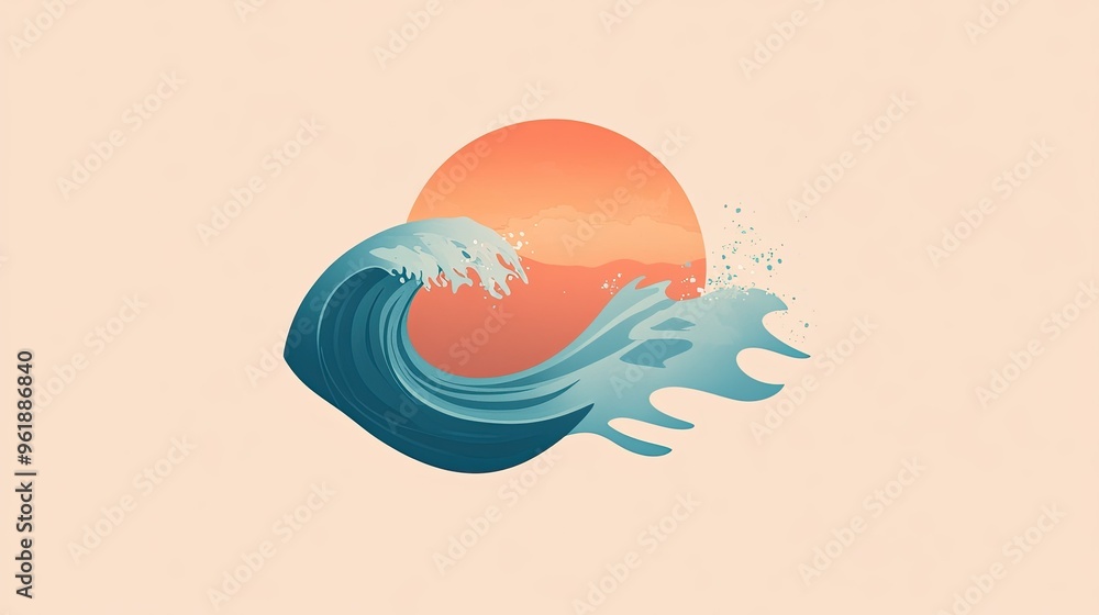 Poster sea icon with a bold wave design, featuring sharp lines and a minimalist style. the icon is placed o