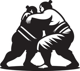Sumo fight silhouette vector illustration isolated on a white background