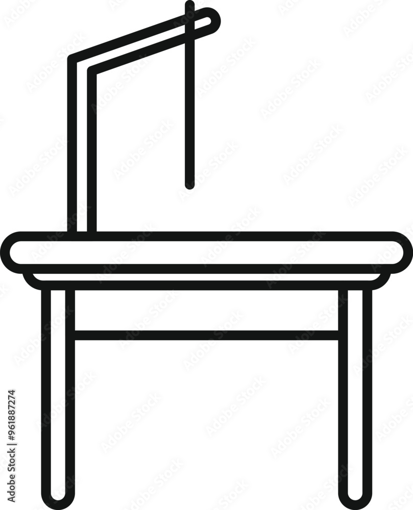 Poster surgery table with lamp being prepared for operation in simple line style isolated on white backgrou