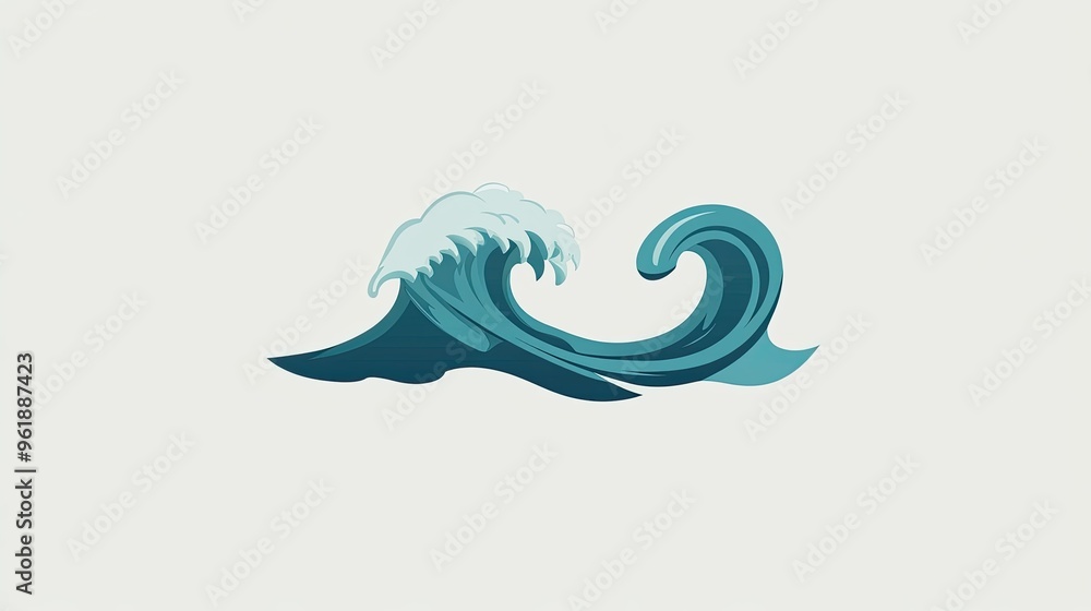 Poster vector-style sea icon with a single wave cresting, rendered in a flat design. the icon is placed on 