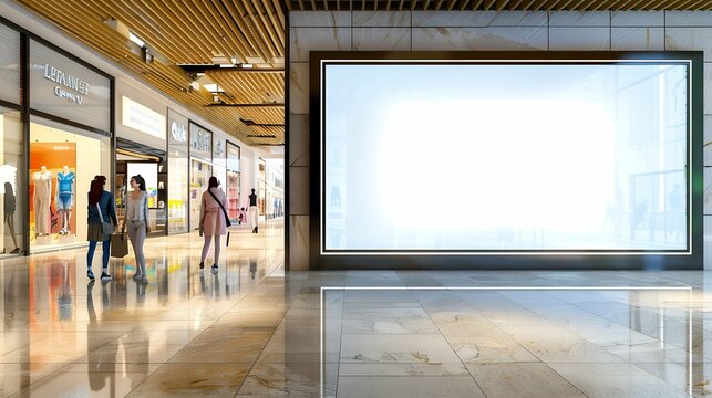 Blank advertising mockup for advertisement at the shopping mall or A mockup poster stands within a shopping Centre mall