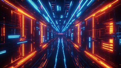 Fototapeta premium Neon Lights Tunnel: Futuristic Abstract Background