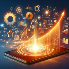 Flat Glowing Abstract Financial Graph with Marketing Projections - Dynamic Visual of Financial Performance and Strategy Relationships in Simple Vector Illustration