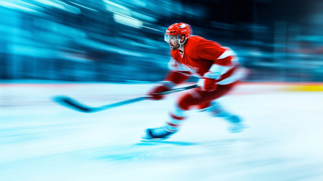hockey player in action, motion blur
