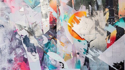 Soft-lit Dadaism wallpaper featuring torn textures and random geometric shapes