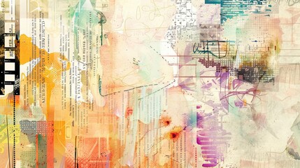 Dadaism backdrop with fragmented text and random patterns in subtle light