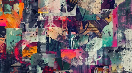 Fototapeta premium Colorful doodles and textures blend into a dynamic Dadaism backdrop