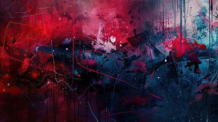 Erratic lines and paint splashes in reds and blues on a textured Neo-Expressionism wallpaper