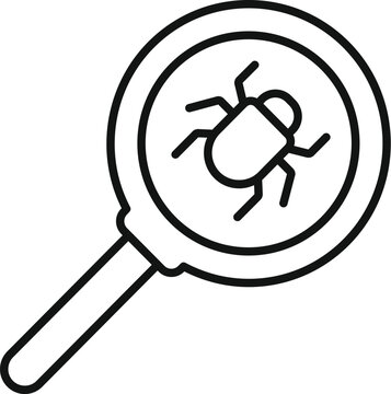 recommend clip art: Magnifying glass is used to investigate a software bug, symbolizing debugging and problem solving in technology
