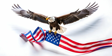 Flat American Eagle and Military Ribbon Floating Design - Symbol of Valor and Dedication in Simple Vector Illustration
